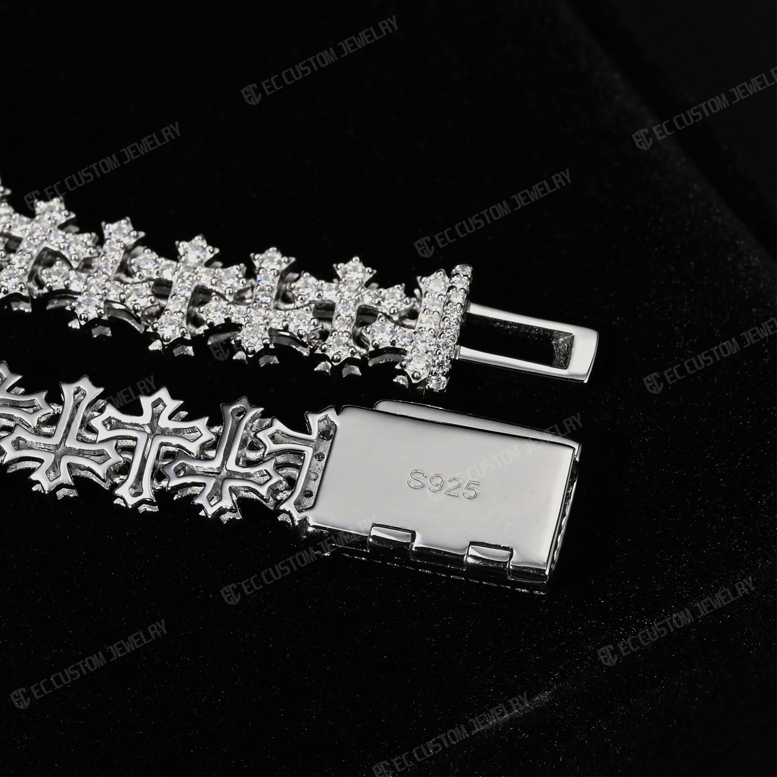 Iced Out Cross Link Bracelet Fully Paved Clasp Chain