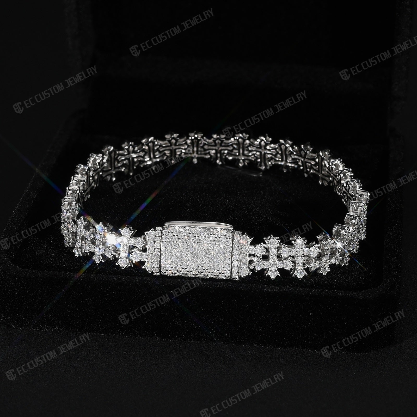 Iced Out Cross Link Bracelet Fully Paved Clasp Chain