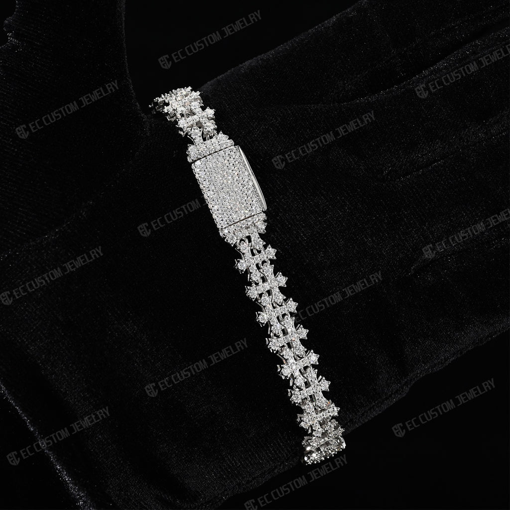 Iced Out Cross Link Bracelet Fully Paved Clasp Chain