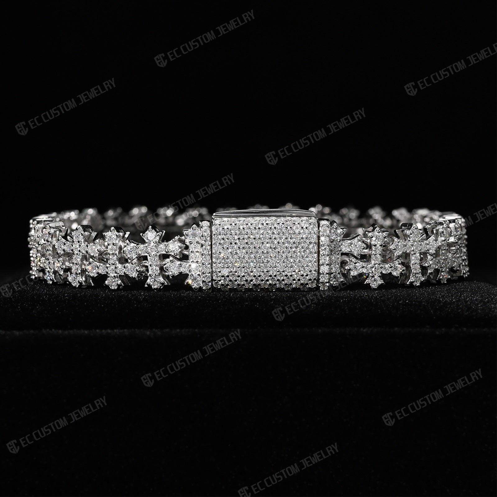 Iced Out Cross Link Bracelet Fully Paved Clasp Chain