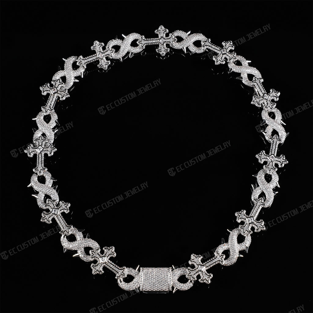 Iced Out Cross thorn Infinity Link Chain Necklace 3
