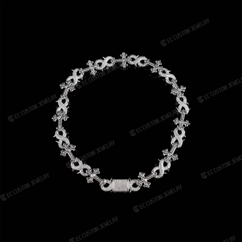 Iced Out Cross thorn Infinity Link Chain Necklace