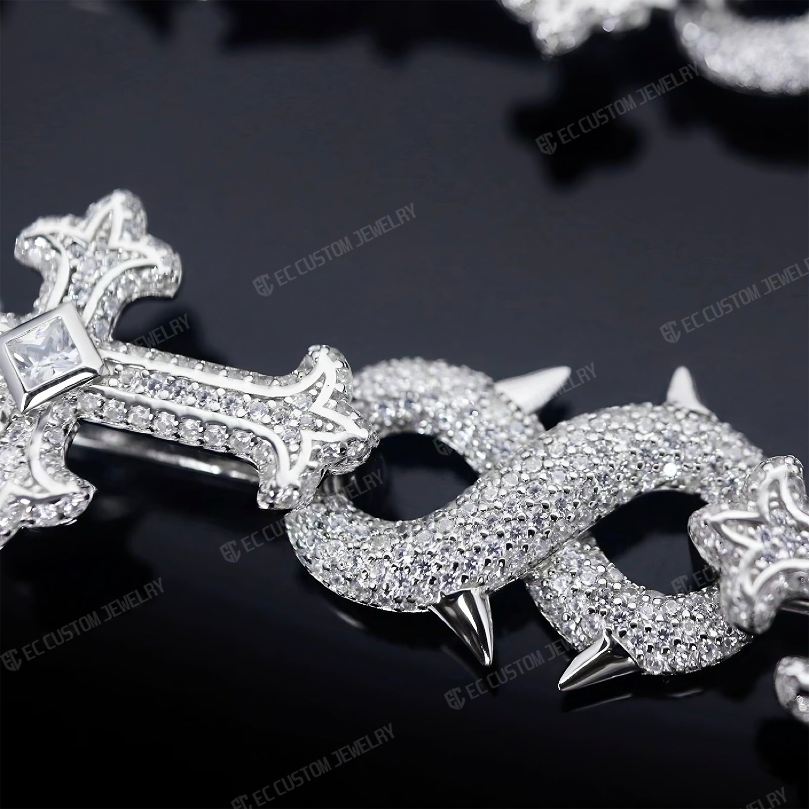 Iced Out Cross thorn Infinity Link Chain Necklace Hip Hop EC Custom Jewelry 6