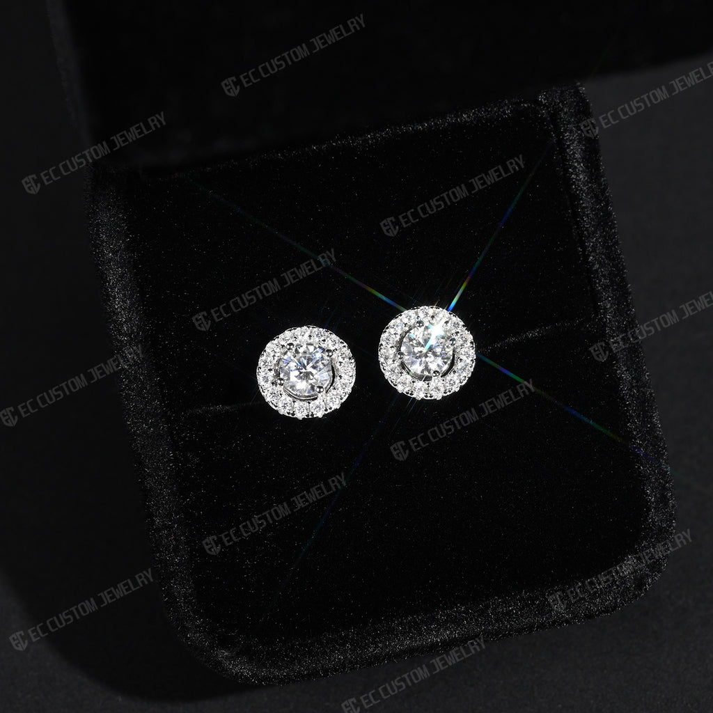 Iced Out Diamond Halo Stud rapper hiphop Earrings 5