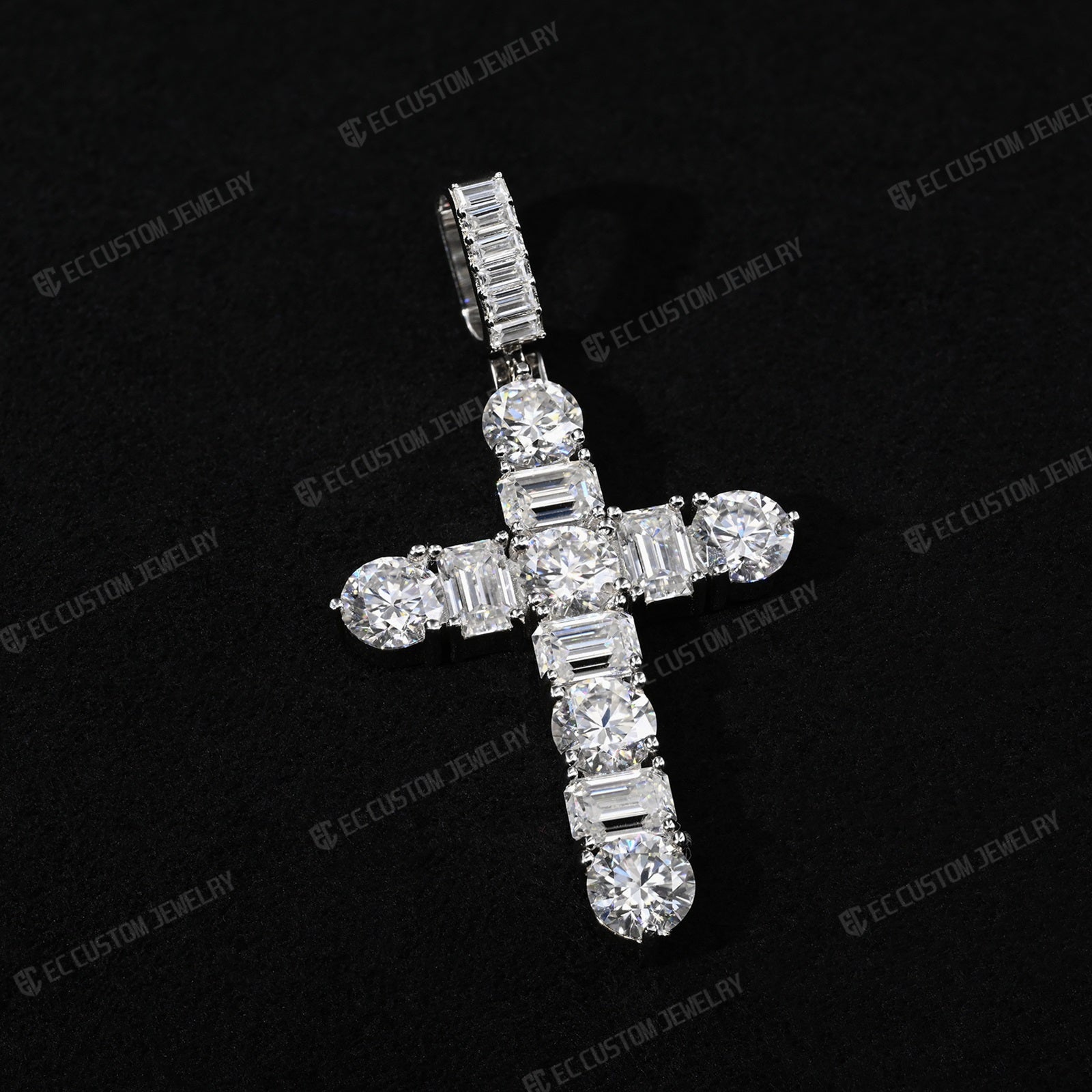 Iced Out Emerald Round Cut Cross Pendant