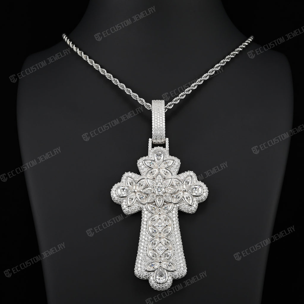 Iced Out Floral Filigree Cross Pendant Hip Hop Cross Jewelry EC Custom Jewelry Rapper Diamond Cross Pemdant 1