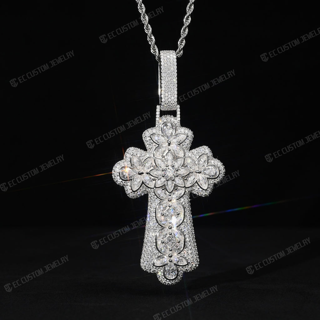 Iced Out Floral Filigree Cross Pendant Hip Hop Cross Jewelry EC Custom Jewelry Rapper Diamond Cross Pemdant 2