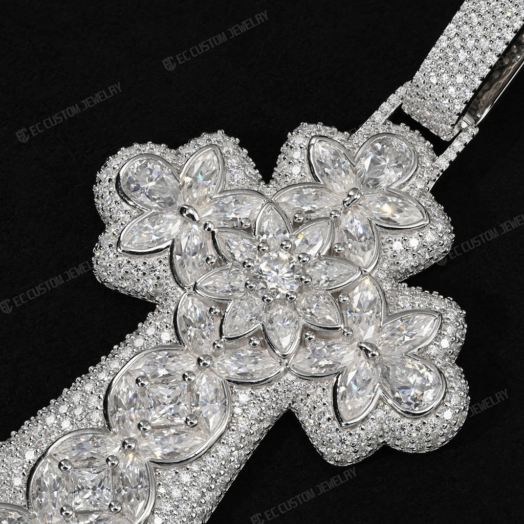 Iced Out Floral Filigree Cross Pendant Hip Hop Cross Jewelry EC Custom Jewelry Rapper Diamond Cross Pemdant 3
