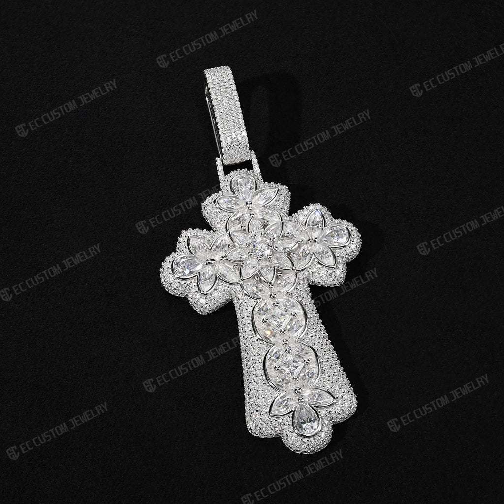 Iced Out Floral Filigree Cross Pendant Hip Hop Cross Jewelry EC Custom Jewelry Rapper Diamond Cross Pemdant 6