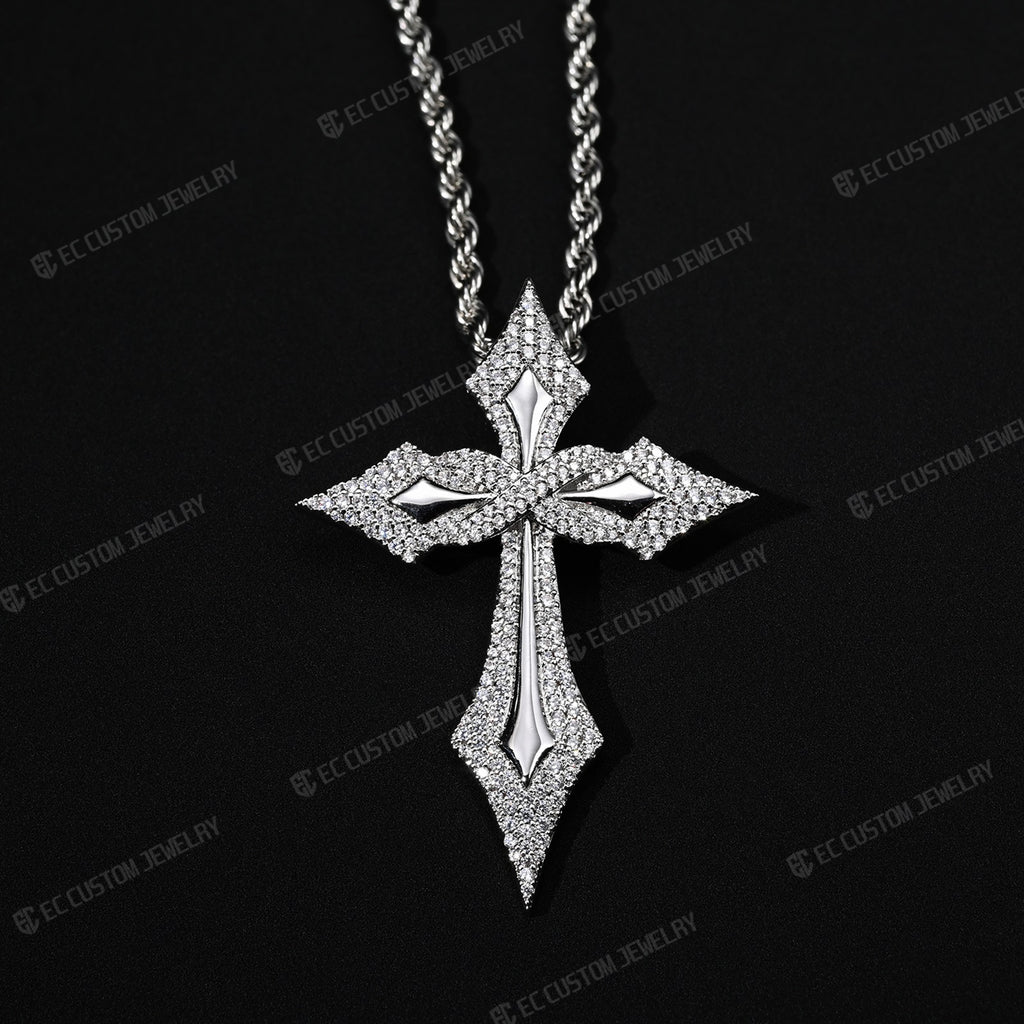 Moissanite Iced Out Gothic Spike Cross Pendant
