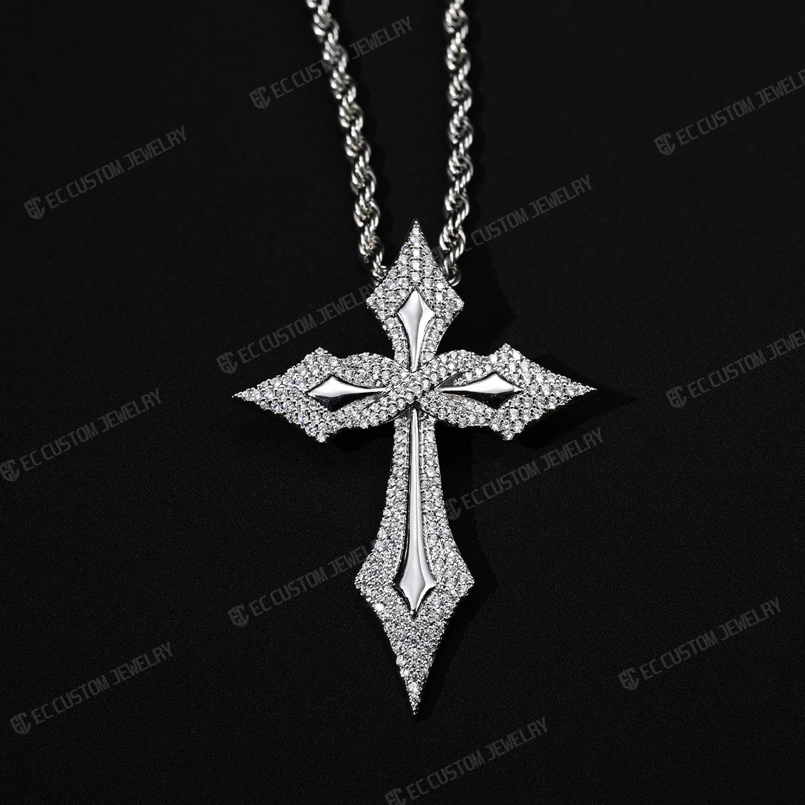Moissanite Iced Out Gothic Spike Cross Pendant