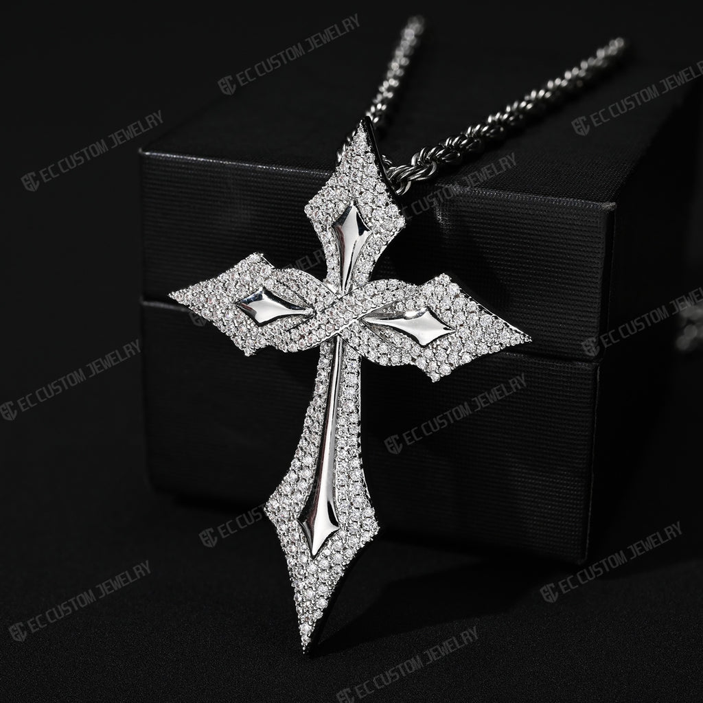 Moissanite Iced Out Gothic Spike Cross Pendant