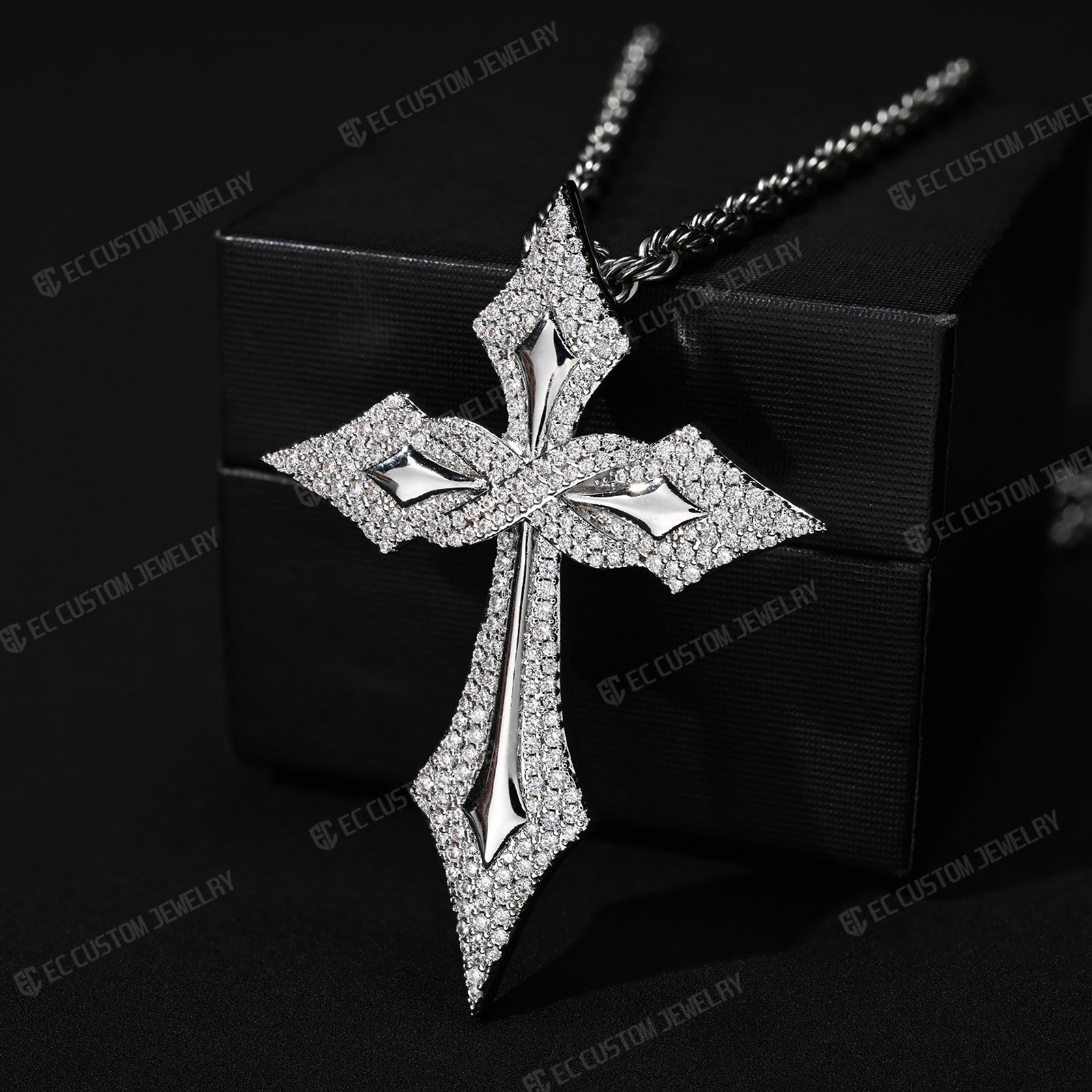 Moissanite Iced Out Gothic Spike Cross Pendant