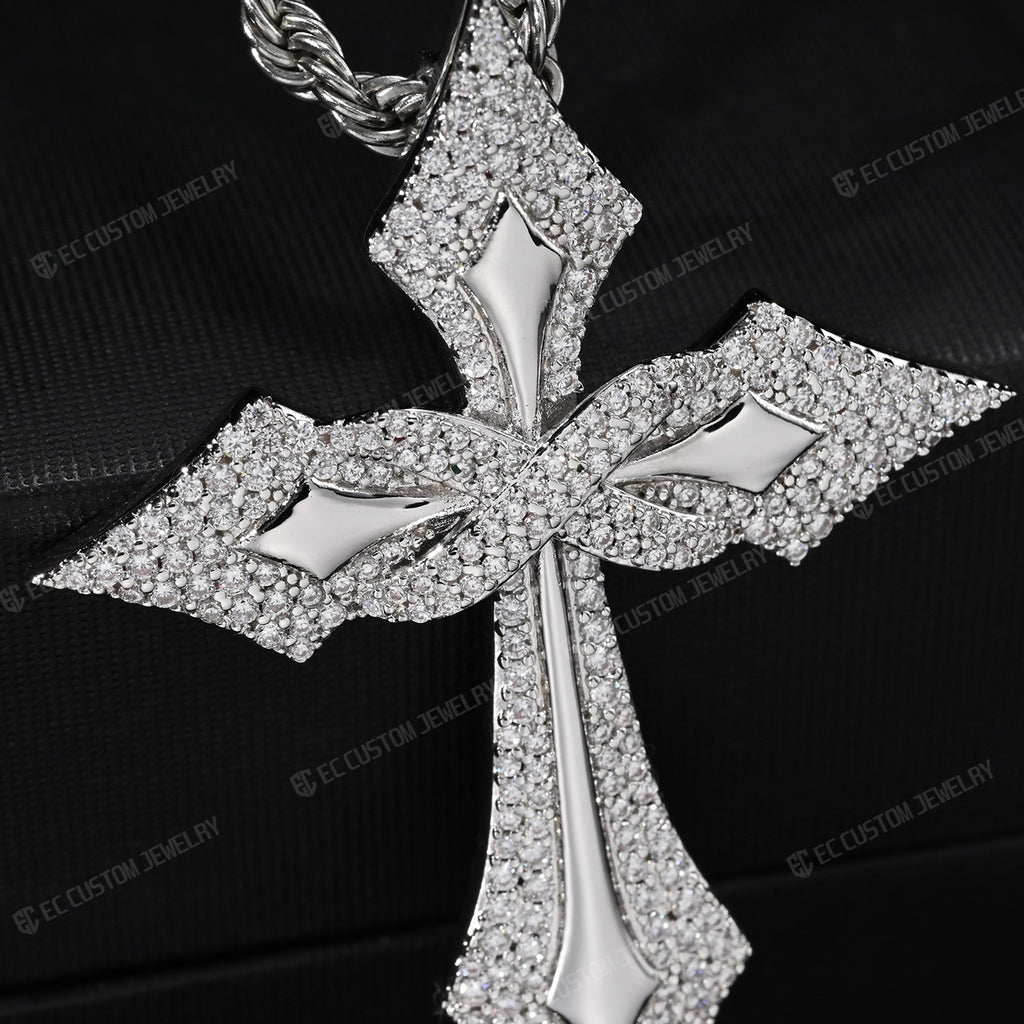 Moissanite Iced Out Gothic Spike Cross Pendant