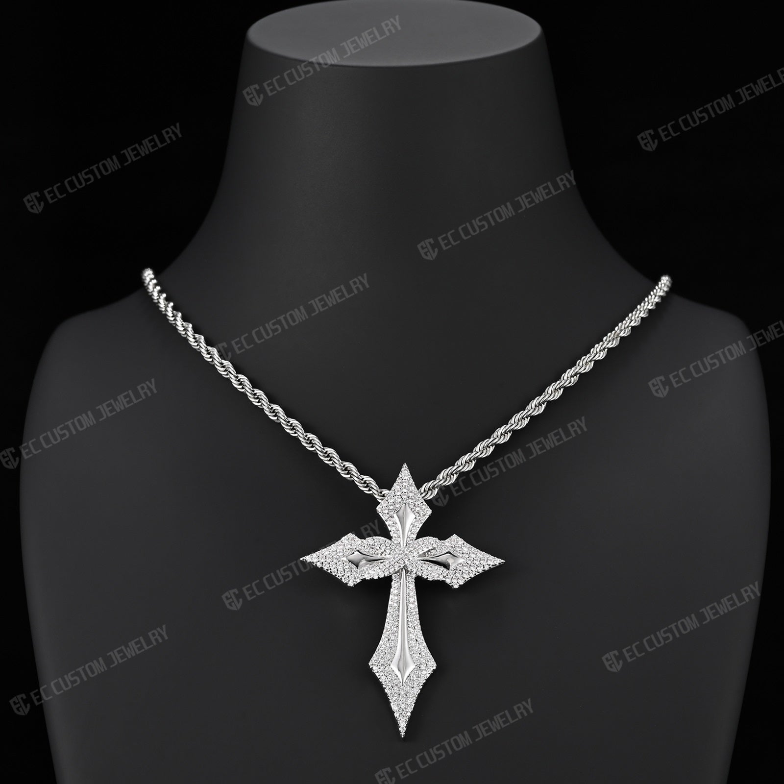 Moissanite Iced Out Gothic Spike Cross Pendant