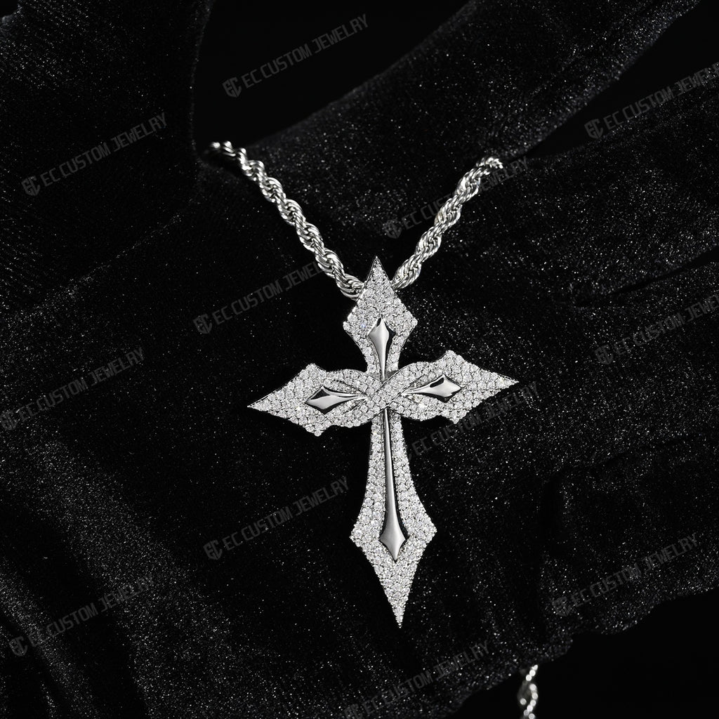 Moissanite Iced Out Gothic Spike Cross Pendant