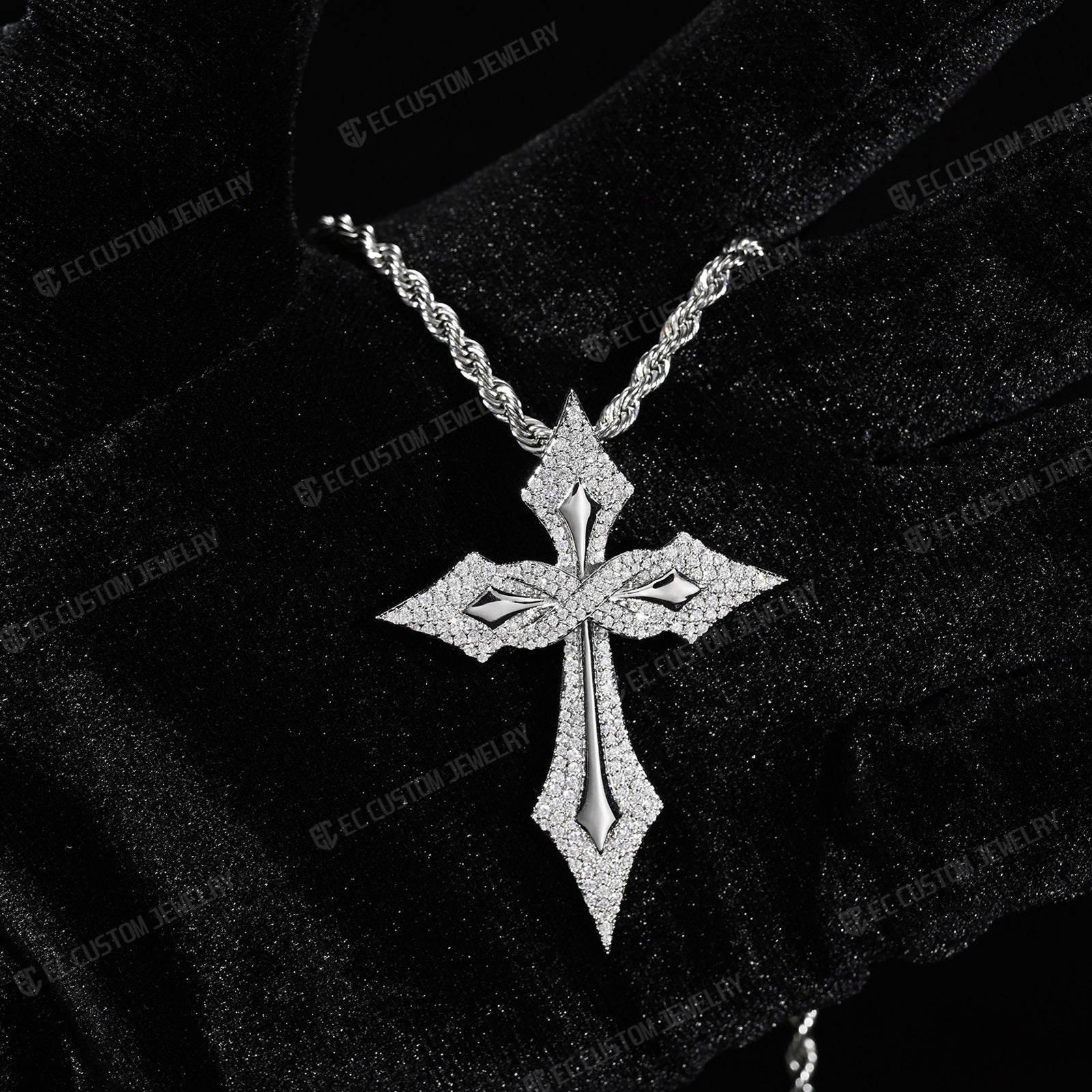 Moissanite Iced Out Gothic Spike Cross Pendant