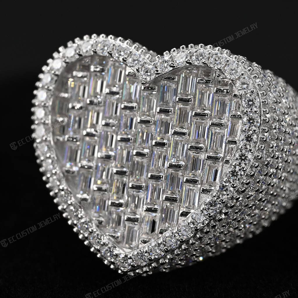 925 Sterling Silver Moissanite Heart Ring