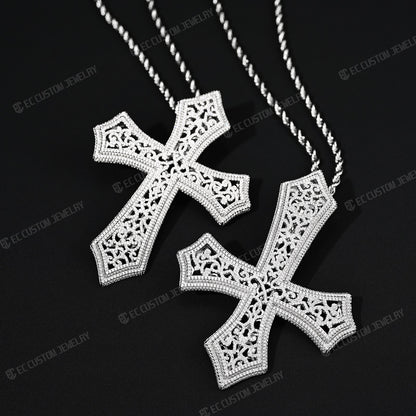 Iced Out Hip Hop Hollow Mesh Cross Pendant Halloween Cross Diamond Silver 925S Shining pendant link 3