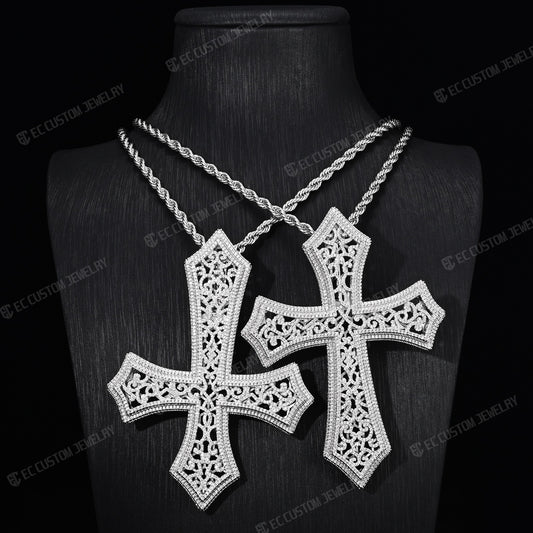 Iced Out Hip Hop Hollow Mesh Cross Pendant