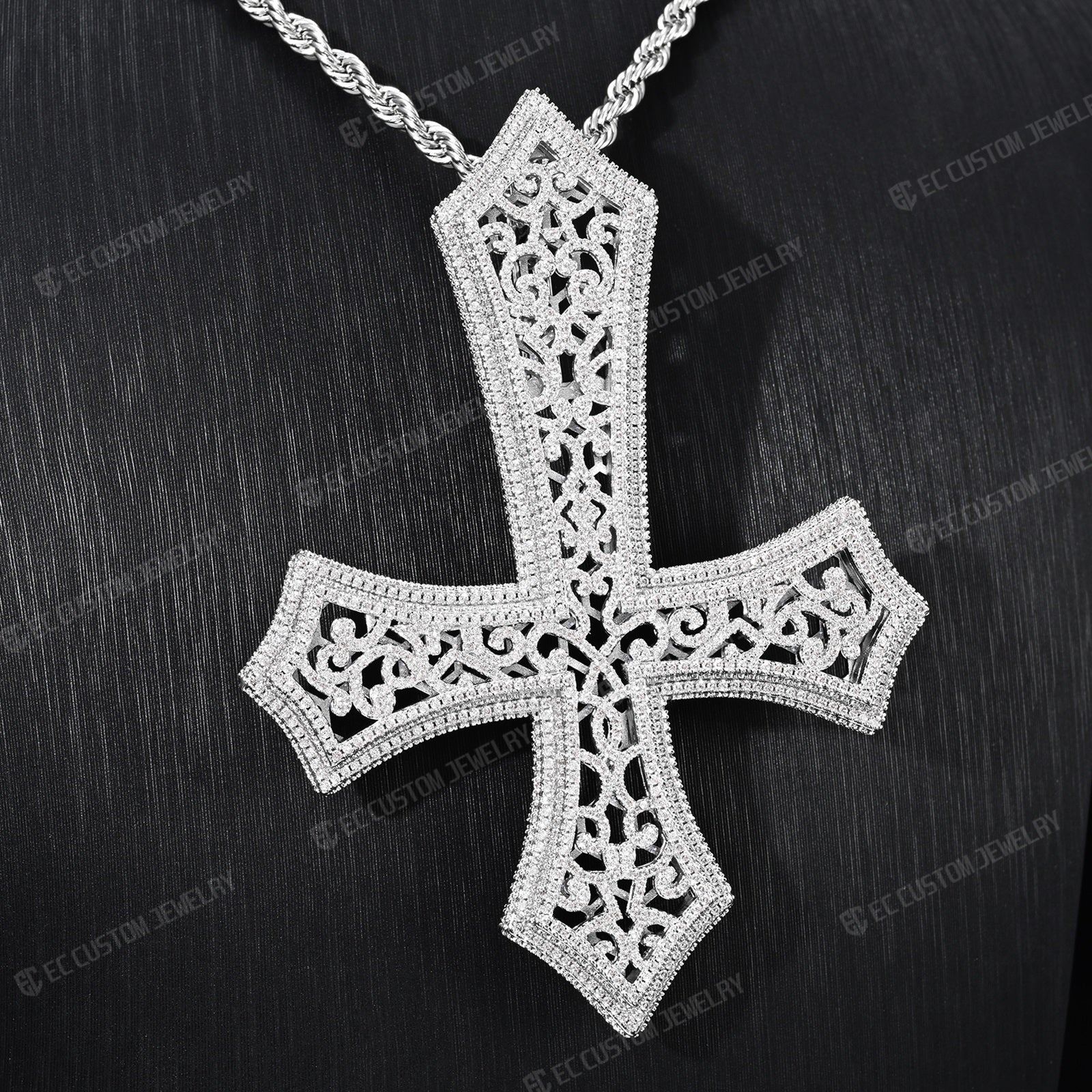 Iced Out Hip Hop Hollow Mesh Cross Pendant Halloween Cross Diamond Silver 925S Shining pendant link 6
