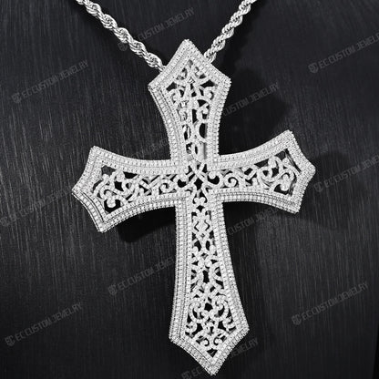 Iced Out Hip Hop Hollow Mesh Cross Pendant Halloween Cross Diamond Silver 925S Shining pendant link 7