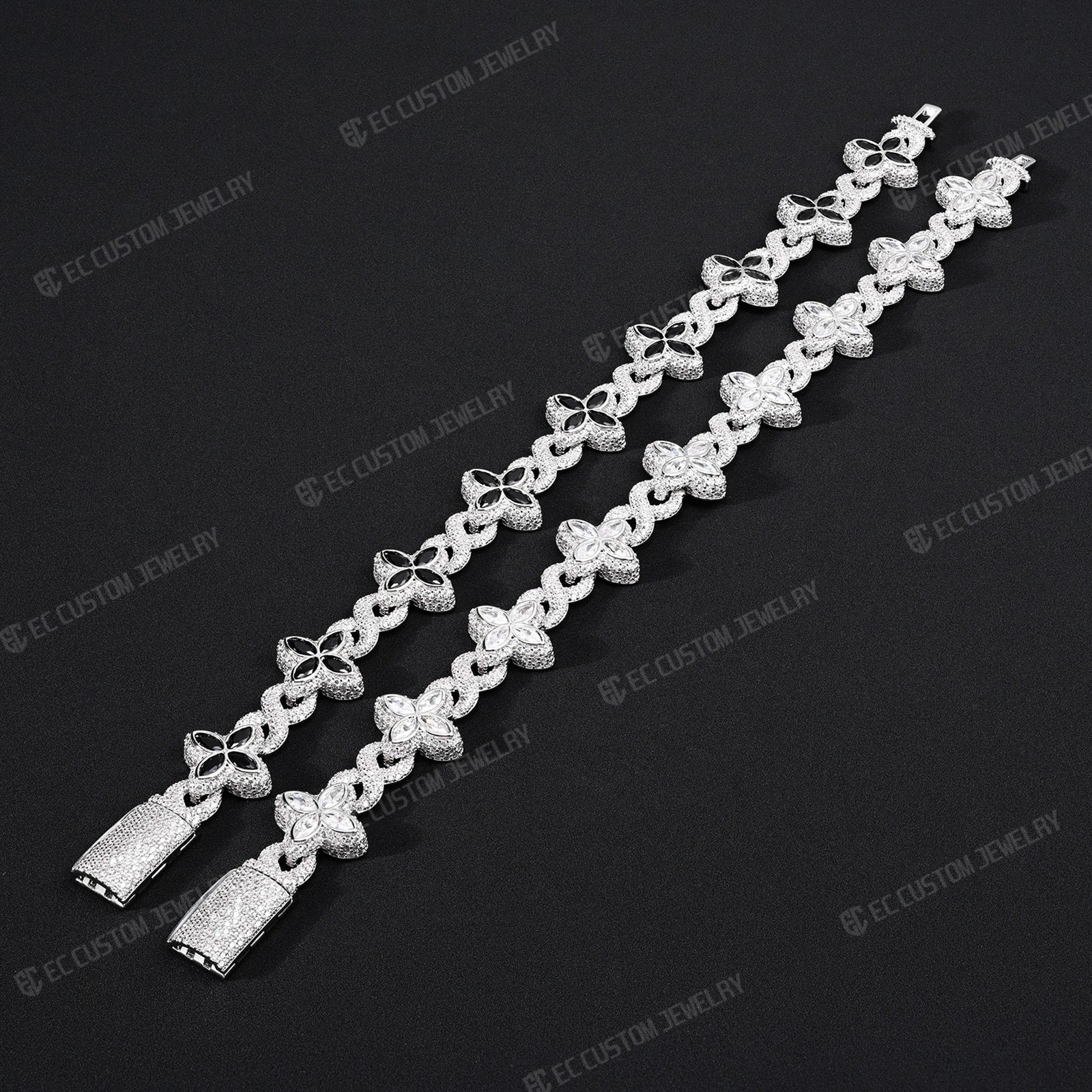 Iced Out Infinity Clover Bracelet Moissanite S925 Silver