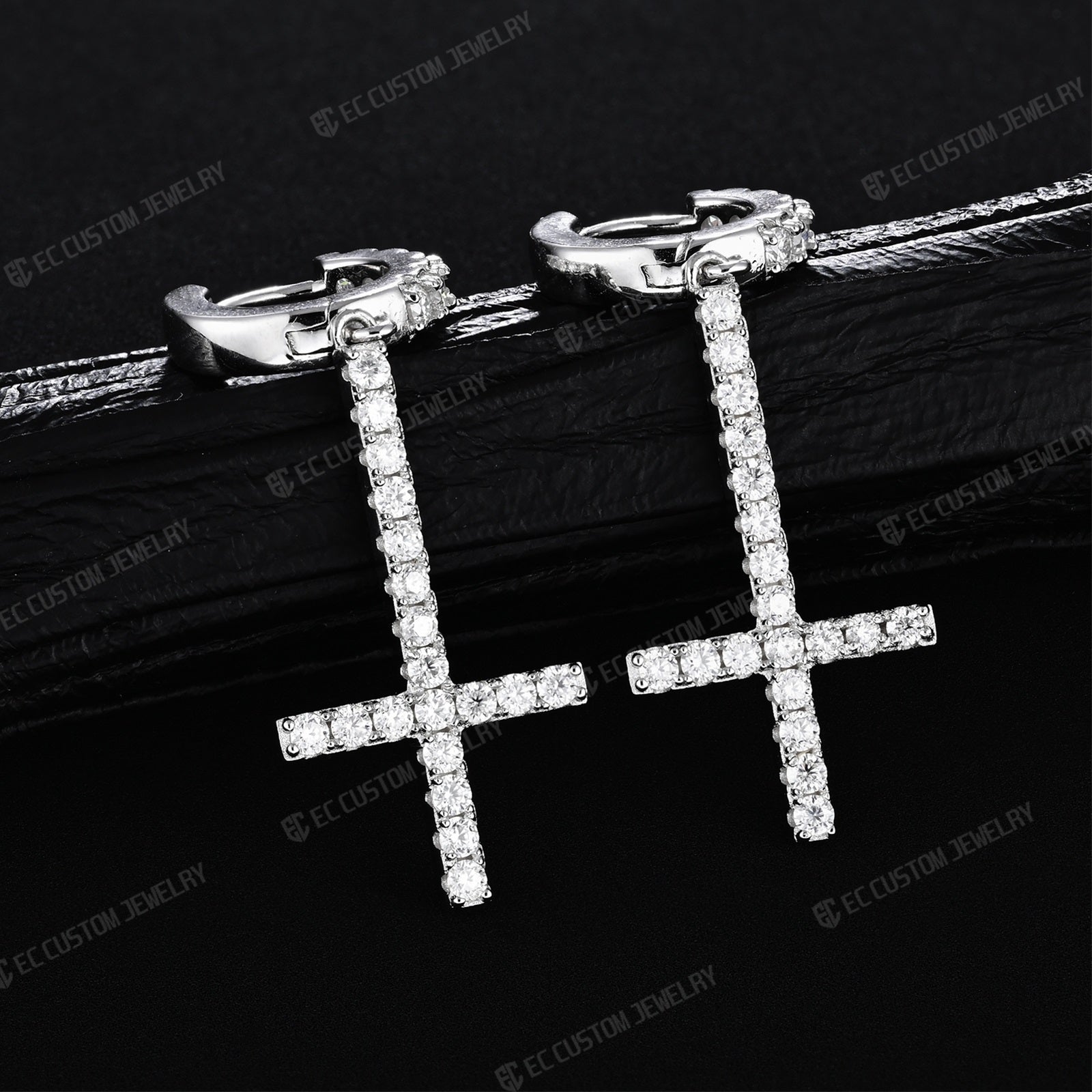 Iced Out Inverted Cross Earrings Hip Hop Style Eardrop 