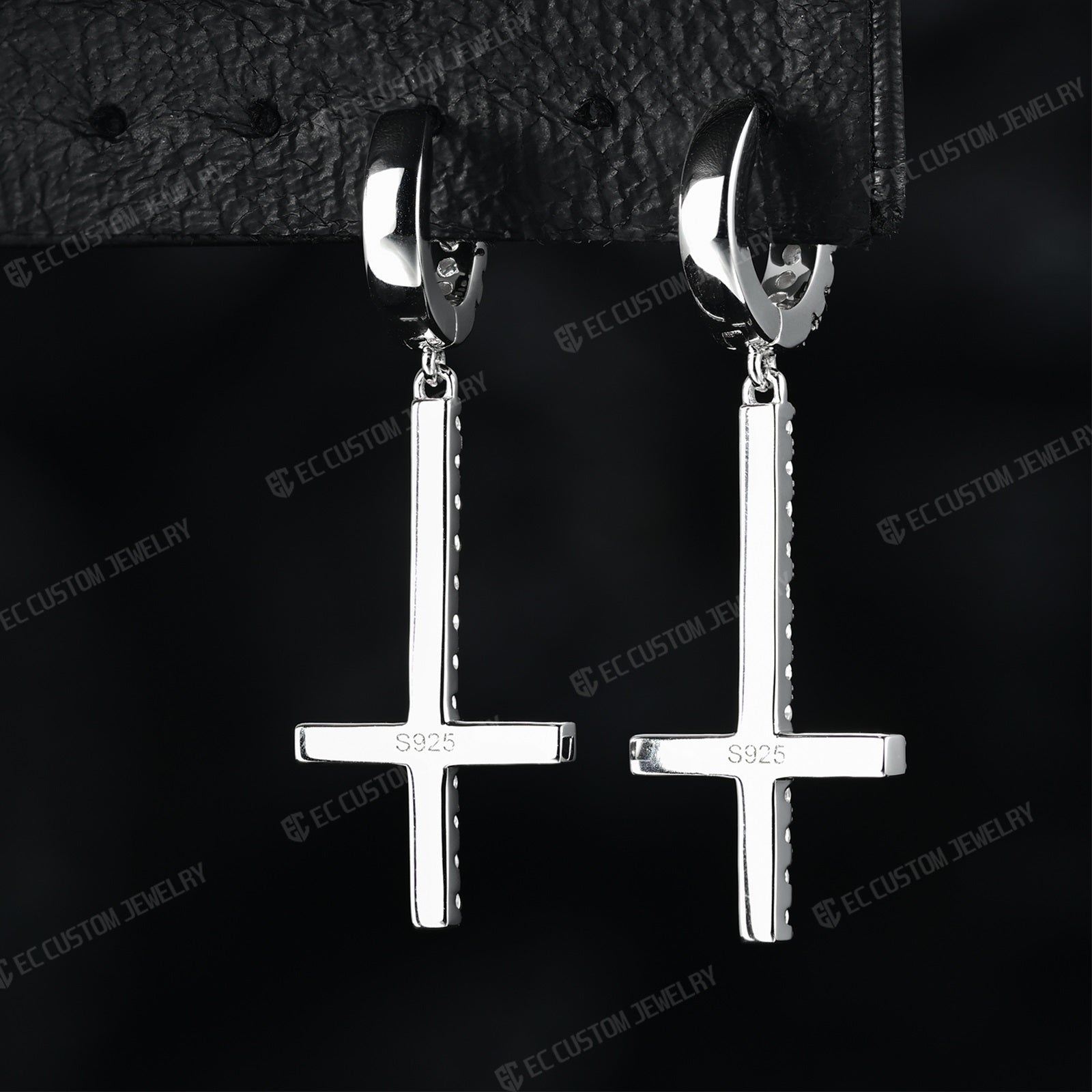 Iced Out Inverted Cross Earrings Hip Hop Style Upside down Cross Eardrop 