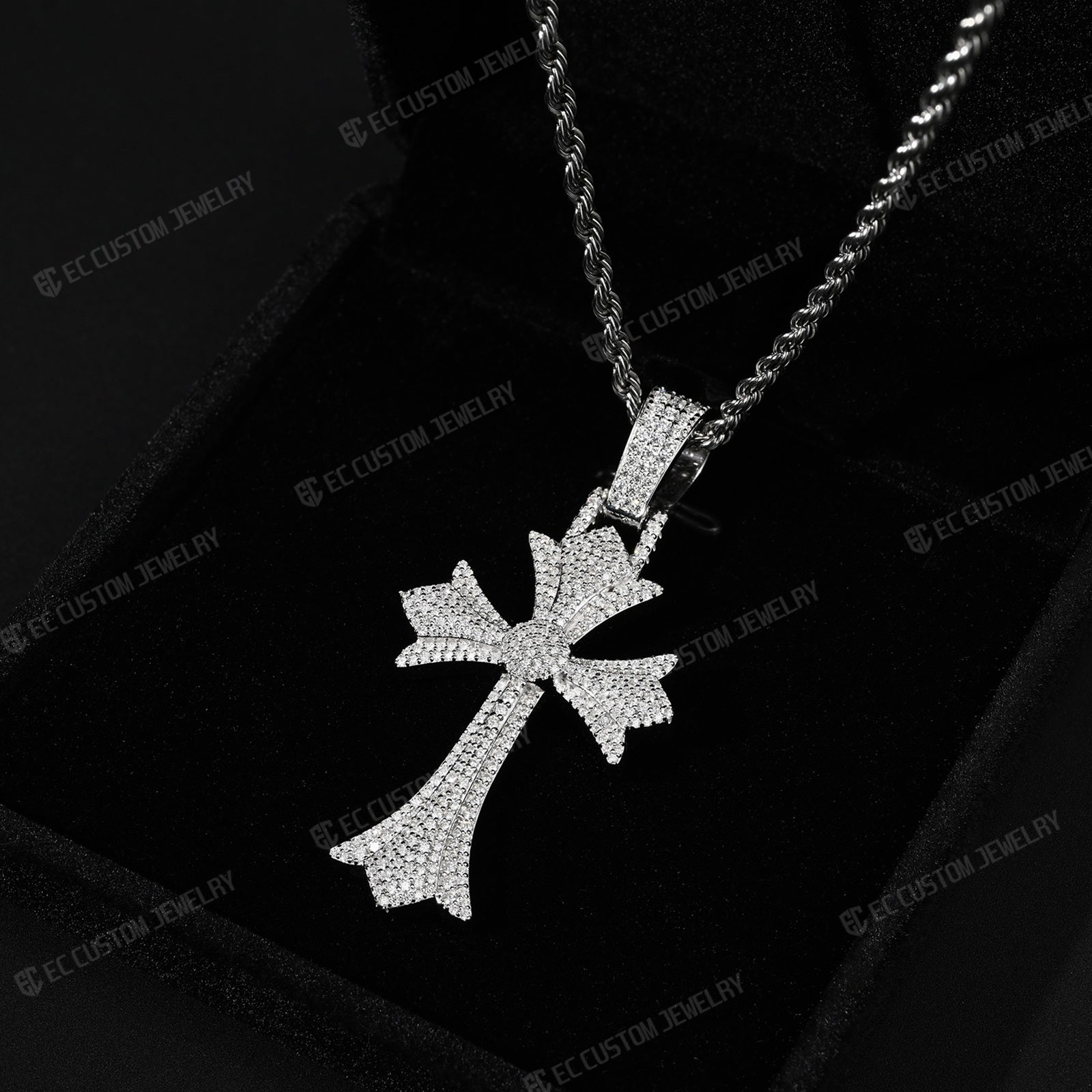 Iced Out Fleurdelis Moissanite Gothic Cross Pendant Underground Jewelry