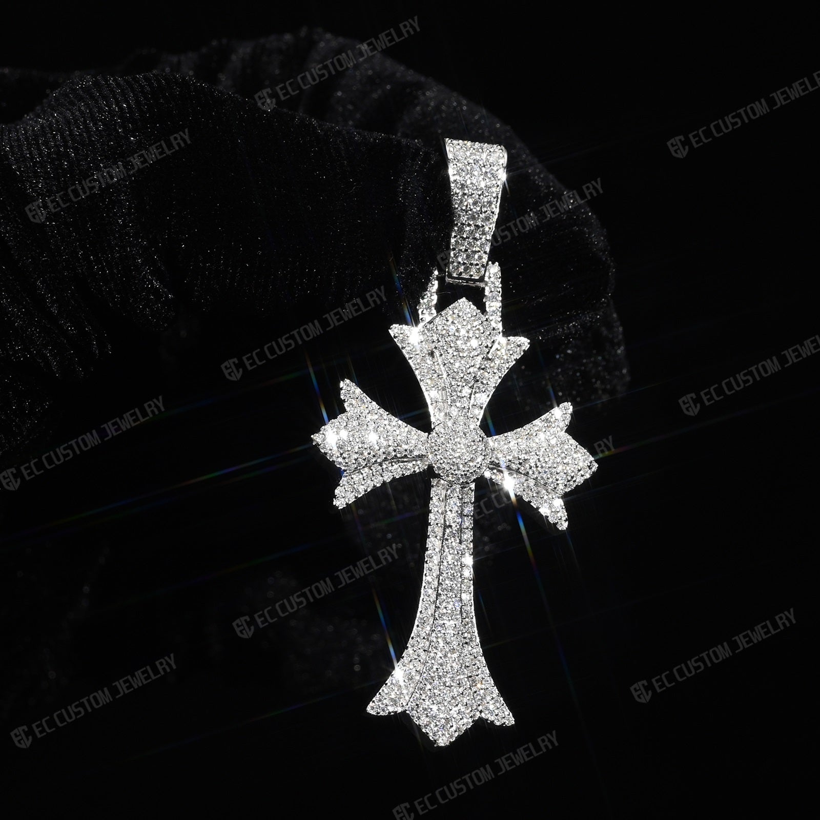 Iced Out Fleurdelis Moissanite Gothic Cross Pendant Underground Jewelry