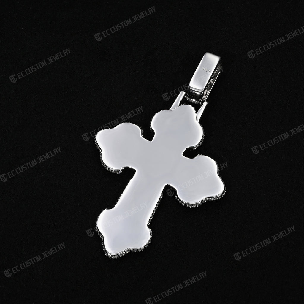 Iced Out VVS Moissanite Baguette Round Cross Pendant