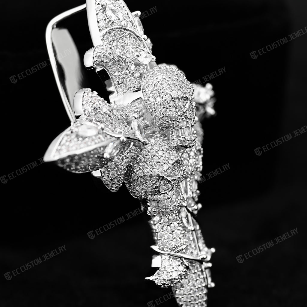 Iced Out Round Cut Real Moissanite Skull Cross Mens Pendant 3