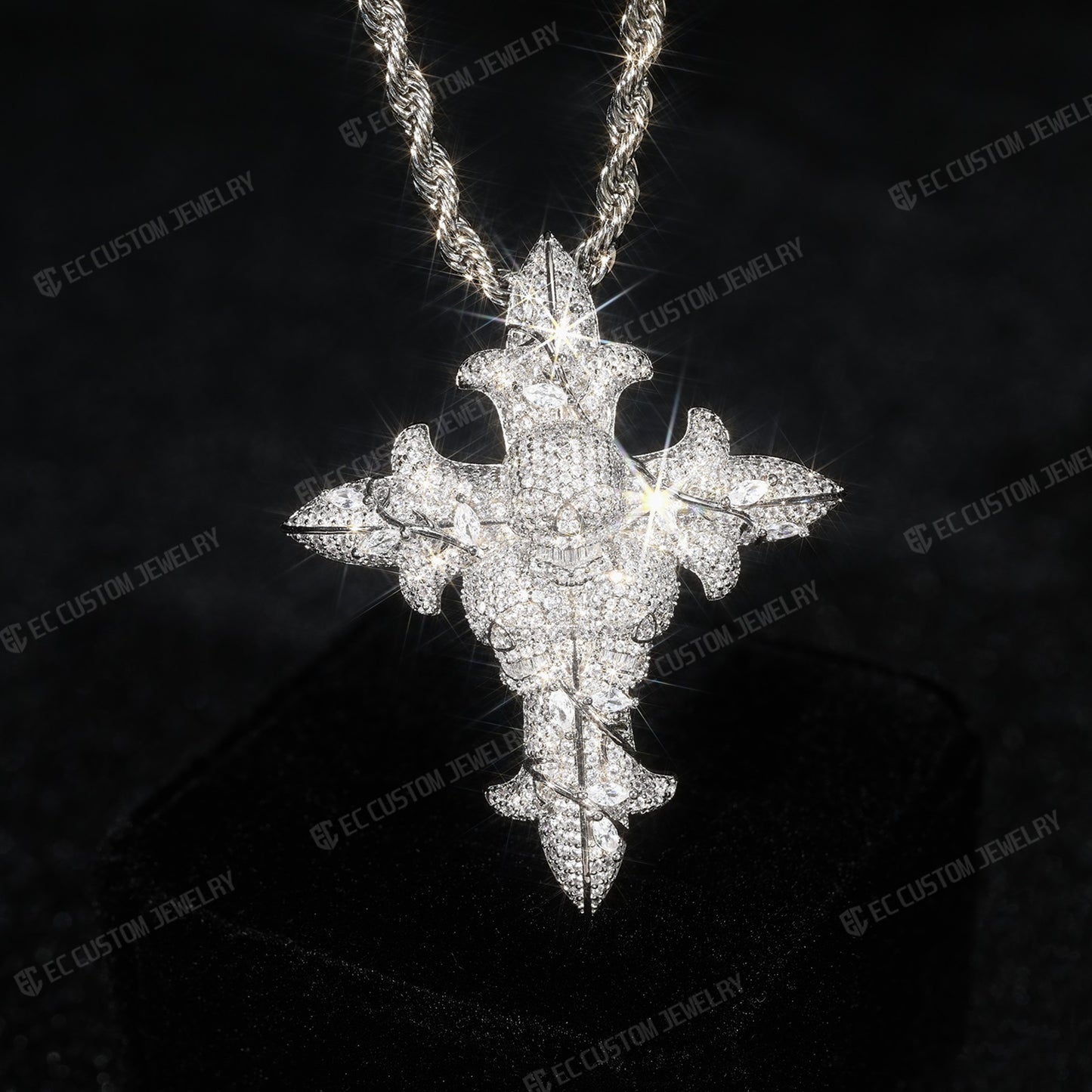 Iced Out Round Cut Real Moissanite Skull Cross Mens Pendant 4