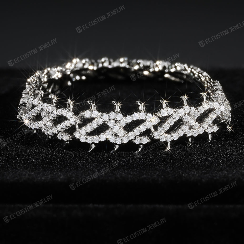 Iced Out Thorn Chain Bracelet Spiked CZ Diamond Bracelet bling hip hop jewelry 