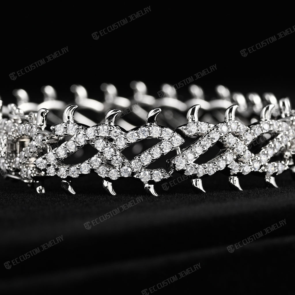 Iced Out Thorn Chain Bracelet Spiked CZ Diamond Bracelet bling hip hop jewelry 