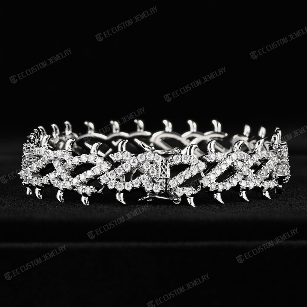 Iced Out Thorn Chain Bracelet Spiked CZ Diamond Bracelet bling hip hop jewelry 
