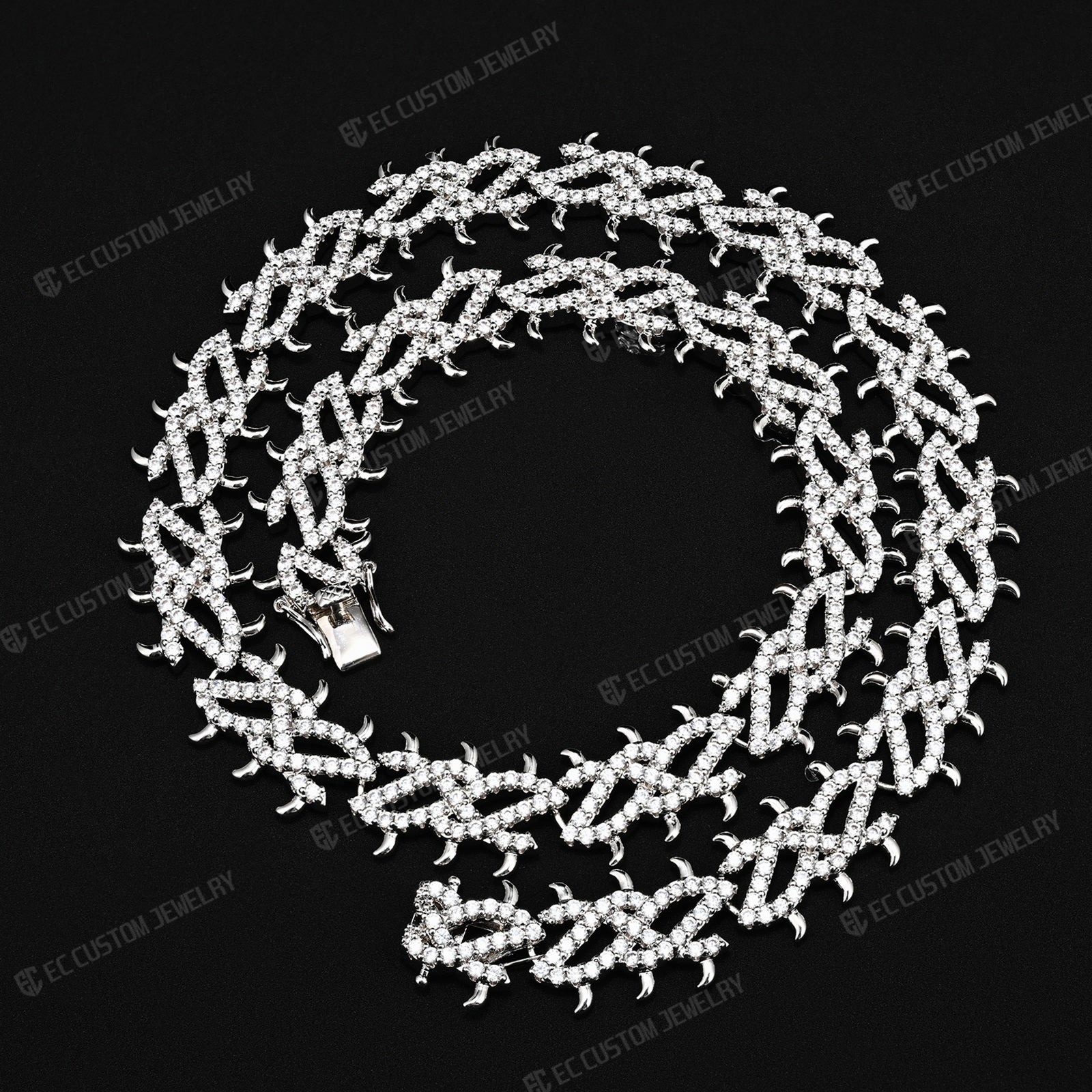 Iced Out Thorn Chain Spiked CZ Moissanite Diamond Choker Necklace 