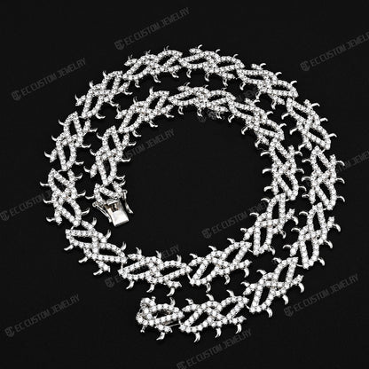 Iced Out Thorn Chain Spiked CZ Moissanite Diamond Choker Necklace 