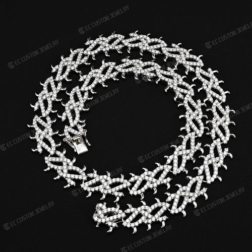 Iced Out Thorn Chain Spiked CZ Moissanite Diamond Choker Necklace 