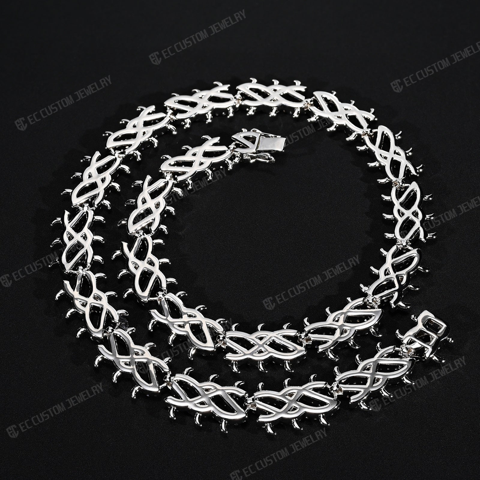 Iced Out Thorn Chain Spiked CZ Moissanite Diamond Choker Necklace 