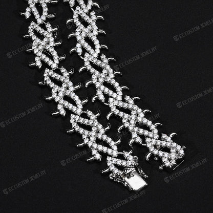 Iced Out Thorn Chain Spiked CZ Moissanite Diamond Choker Necklace 