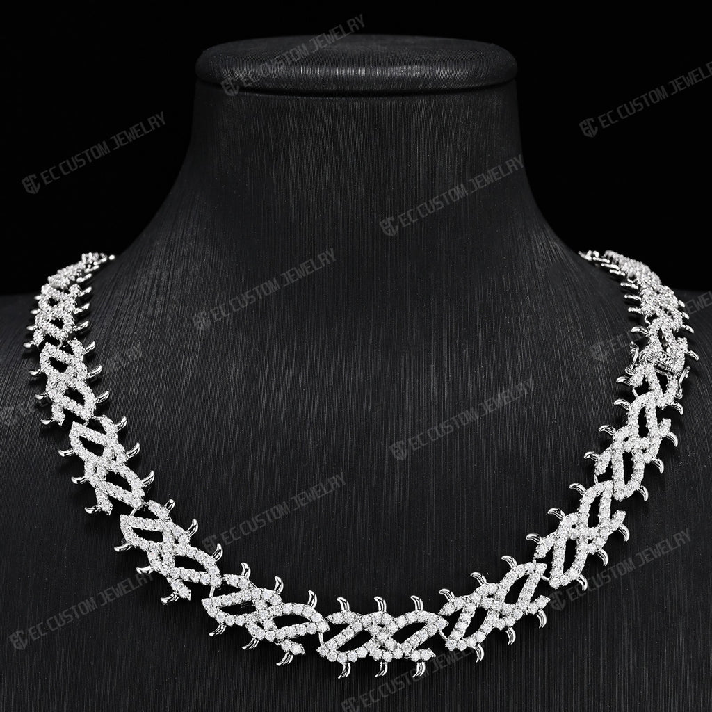 Iced Out Thorn Chain Spiked CZ Moissanite Diamond Choker Necklace 