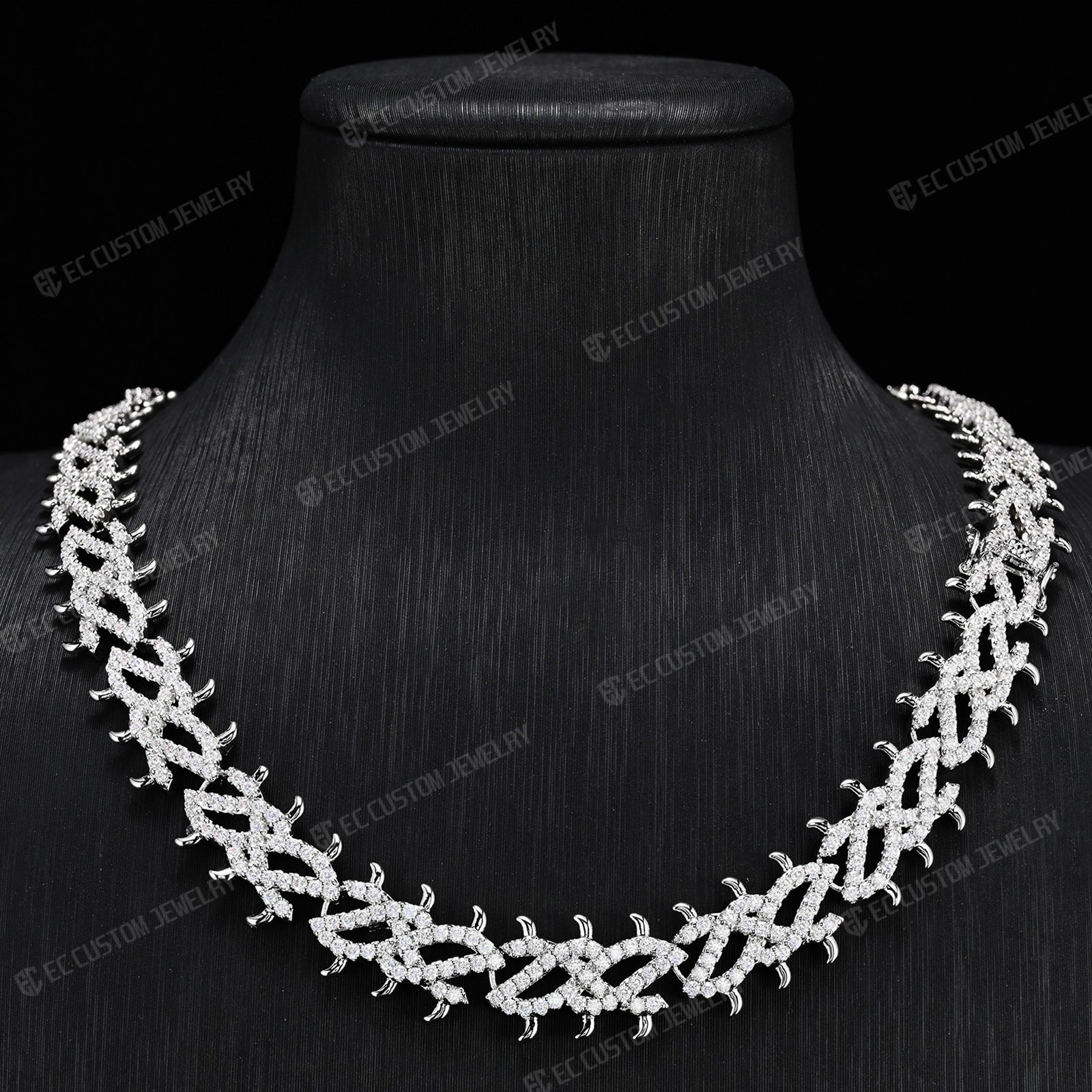 Iced Out Thorn Chain Spiked CZ Moissanite Diamond Choker Necklace 