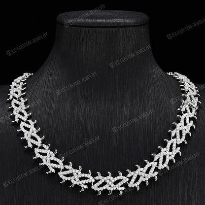 Iced Out Thorn Chain Spiked CZ Moissanite Diamond Choker Necklace 