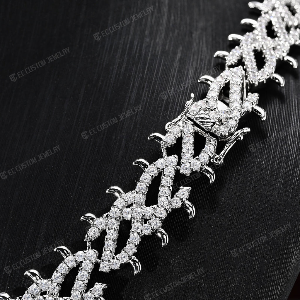 Iced Out Thorn Chain Spiked CZ Moissanite Diamond Choker Necklace 