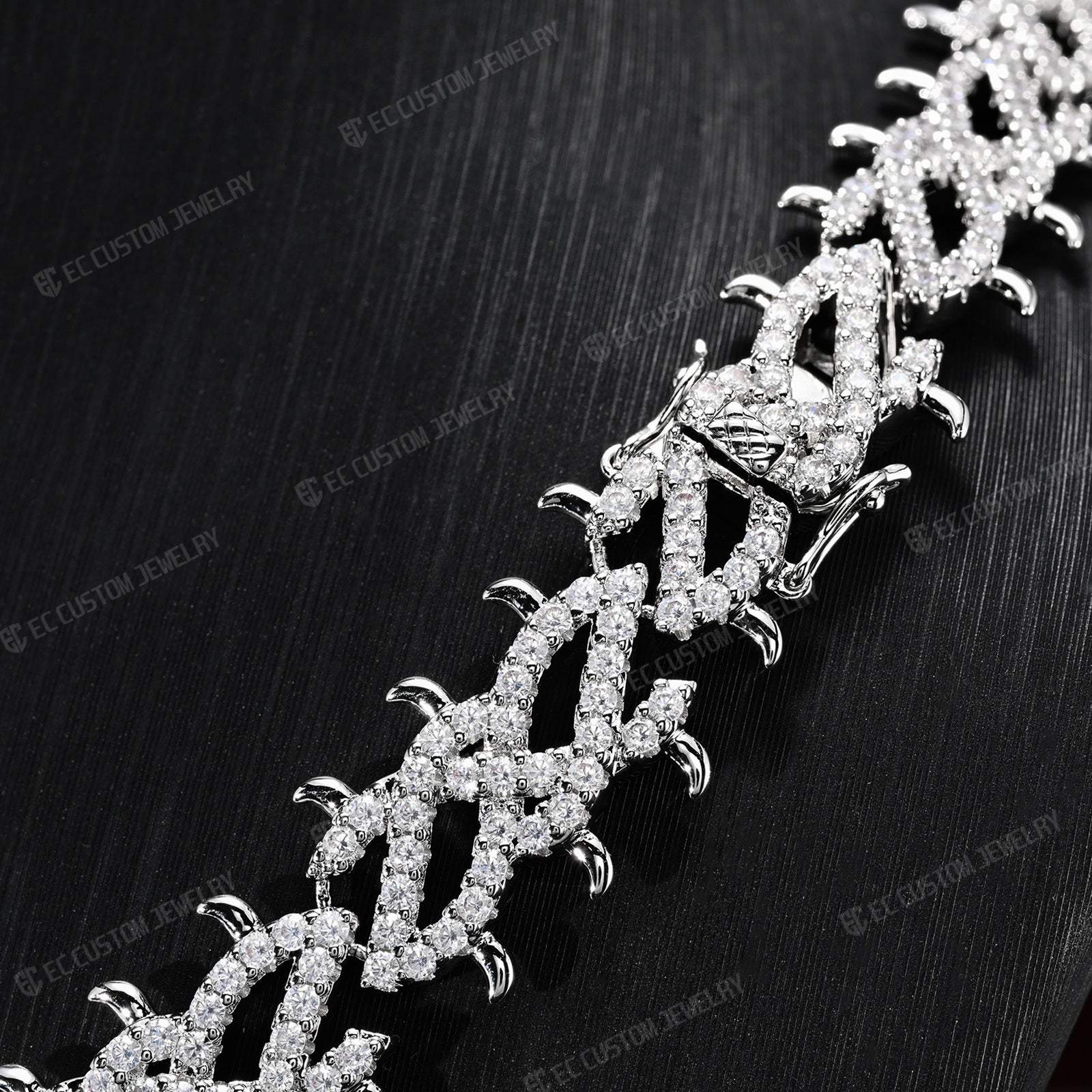 Iced Out Thorn Chain Spiked CZ Moissanite Diamond Choker Necklace 