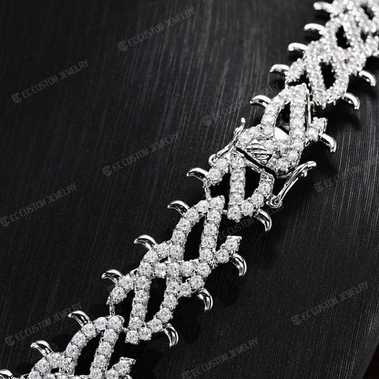 Iced Out Thorn Chain Spiked CZ Moissanite Diamond Choker Necklace 