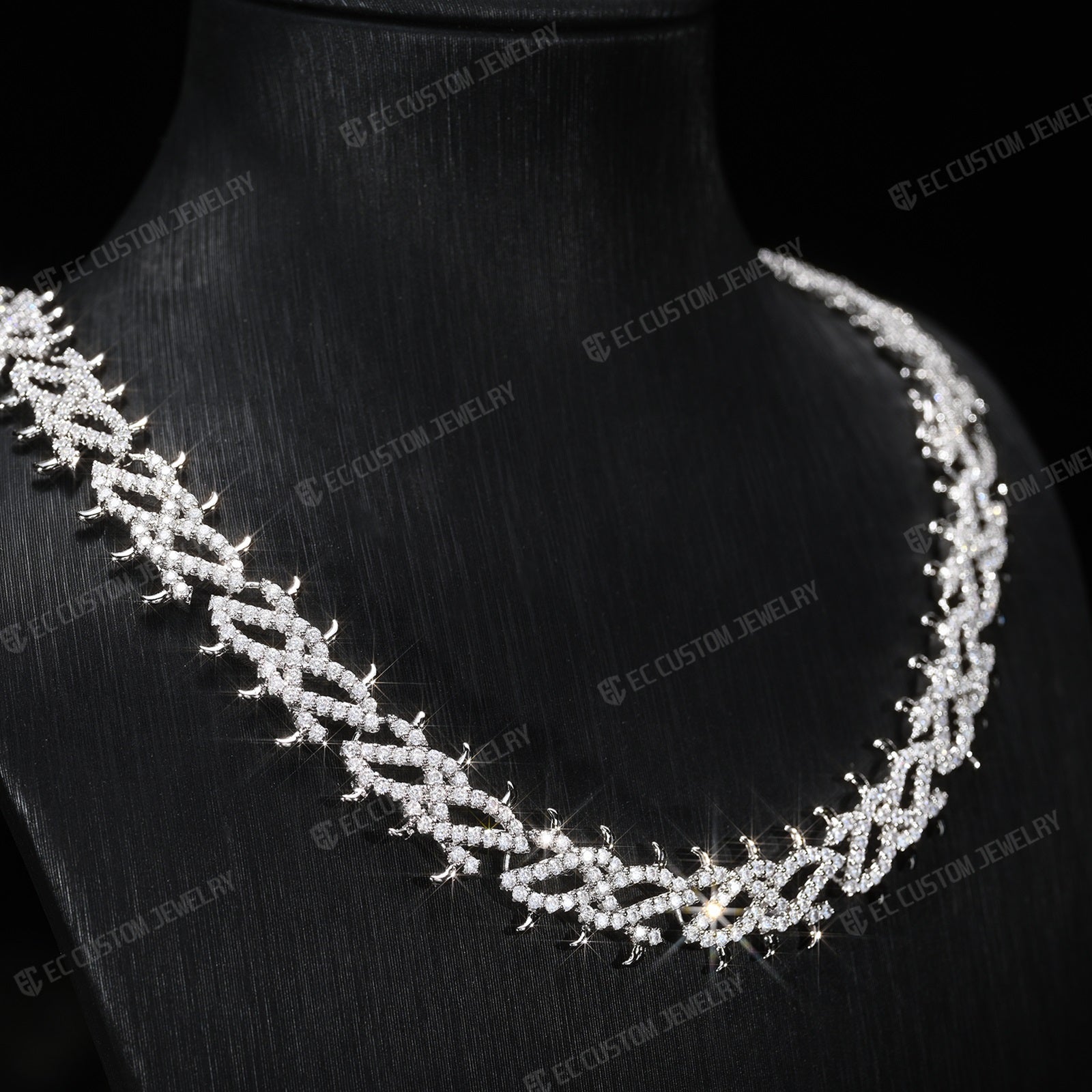 Iced Out Thorn Chain Spiked CZ Moissanite Diamond Choker Necklace 