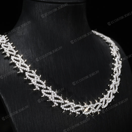 Iced Out Thorn Chain Spiked CZ Moissanite Diamond Choker Necklace 